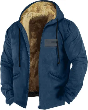 Men Zipper Hoodie Coat Thick Warm Winter Heavyweight Fleece Lined Jackets Sherpa Hooded Sweatshirt M-7XL