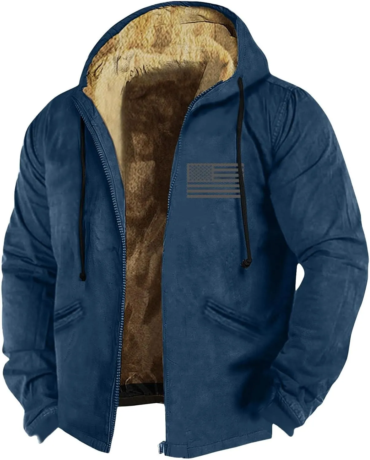 Men Zipper Hoodie Coat Thick Warm Winter Heavyweight Fleece Lined Jackets Sherpa Hooded Sweatshirt M-7XL