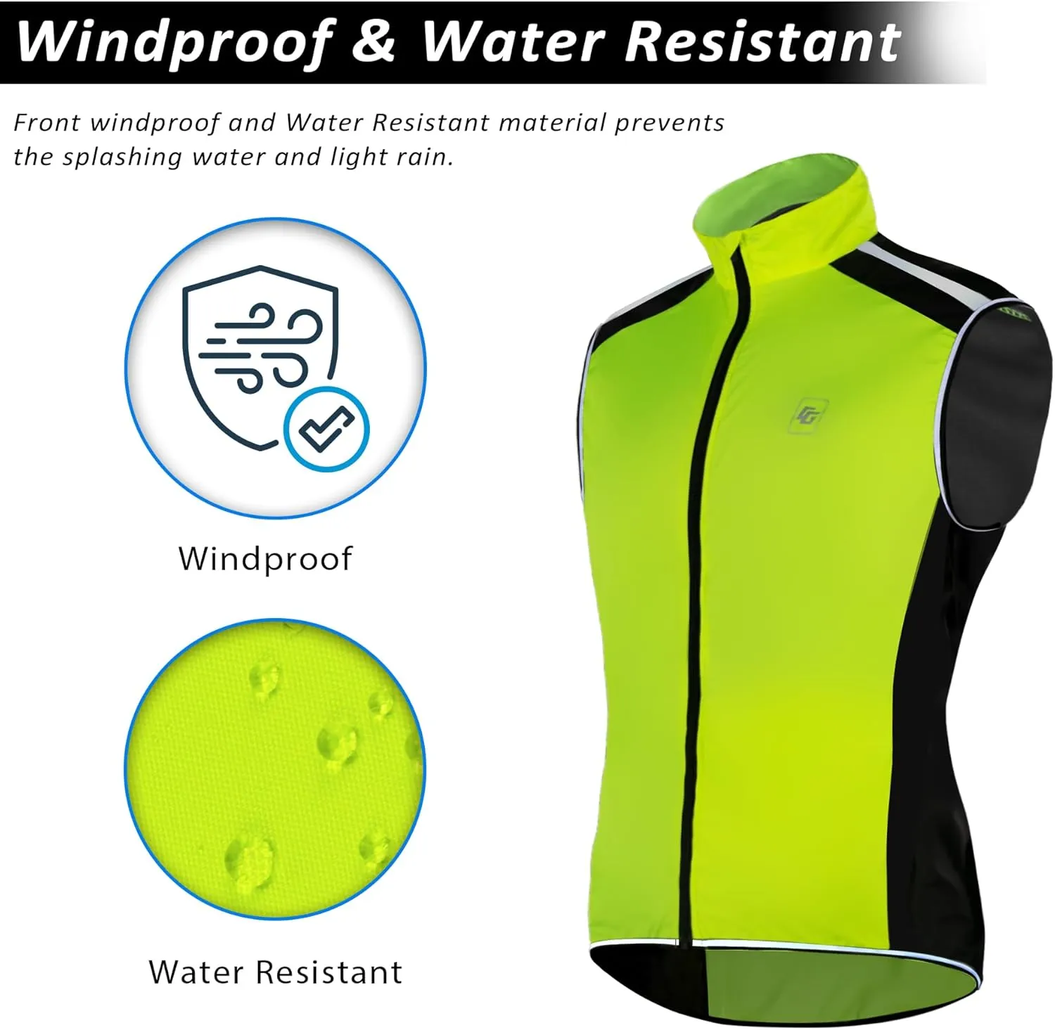 Men's Cycling Bike Vest High Reflective Running Vest Windproof Lightweight Sleeveless Outdoor Sports Jacket