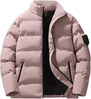 Men's Down Jacket Warm Stand Up Collar Zip Up Bubble Jacket Winter Water Resistant Windproof Insulated Puffer Jacket