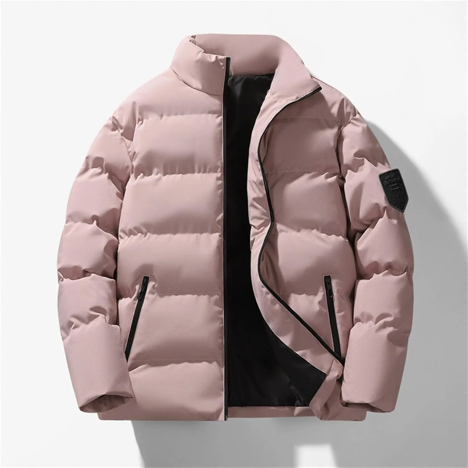 Men's Down Jacket Warm Stand Up Collar Zip Up Bubble Jacket Winter Water Resistant Windproof Insulated Puffer Jacket