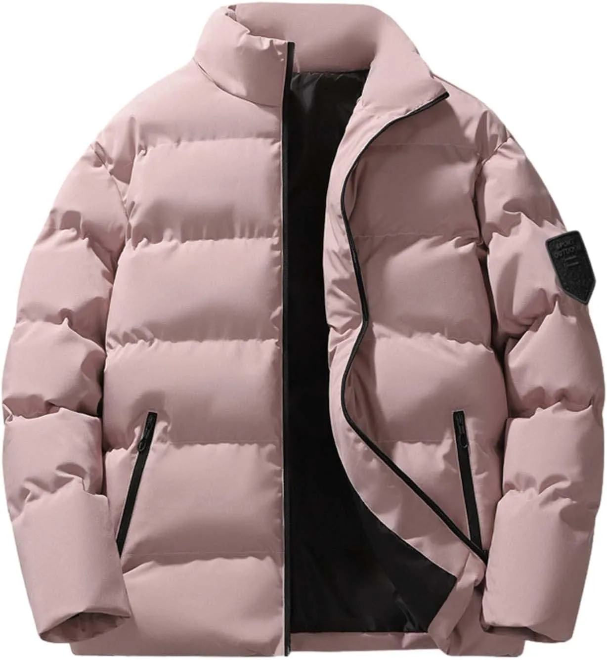 Men's Down Jacket Warm Stand Up Collar Zip Up Bubble Jacket Winter Water Resistant Windproof Insulated Puffer Jacket