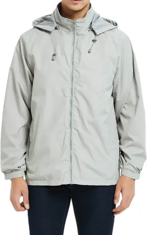 Mens Lightweight Windbreaker Waterproof Rain Jacket with Removable Hood