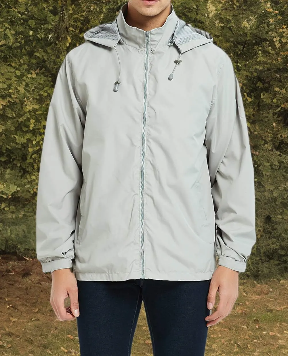 Mens Lightweight Windbreaker Waterproof Rain Jacket with Removable Hood