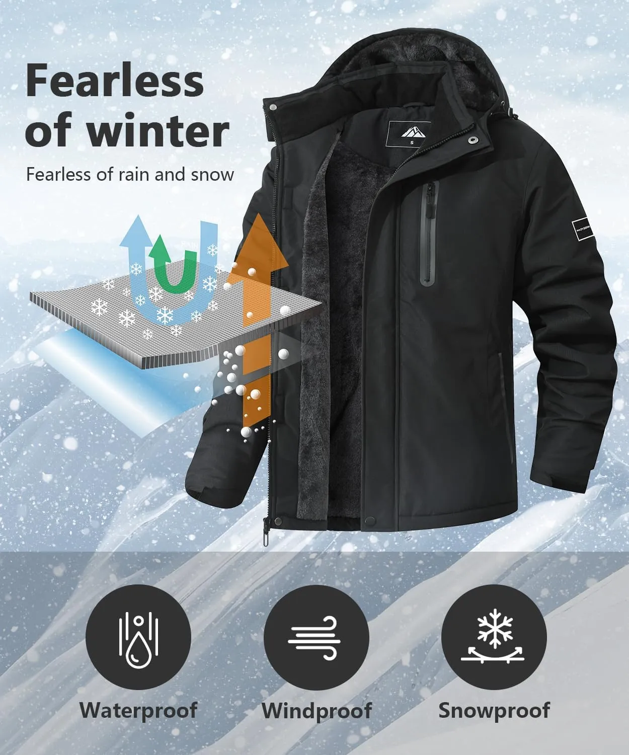 Men's Mountain Ski Jacket Warm Winter Snow Coat Waterproof Snowboarding Jacket Outdoor Windbreaker Hooded for Hiking