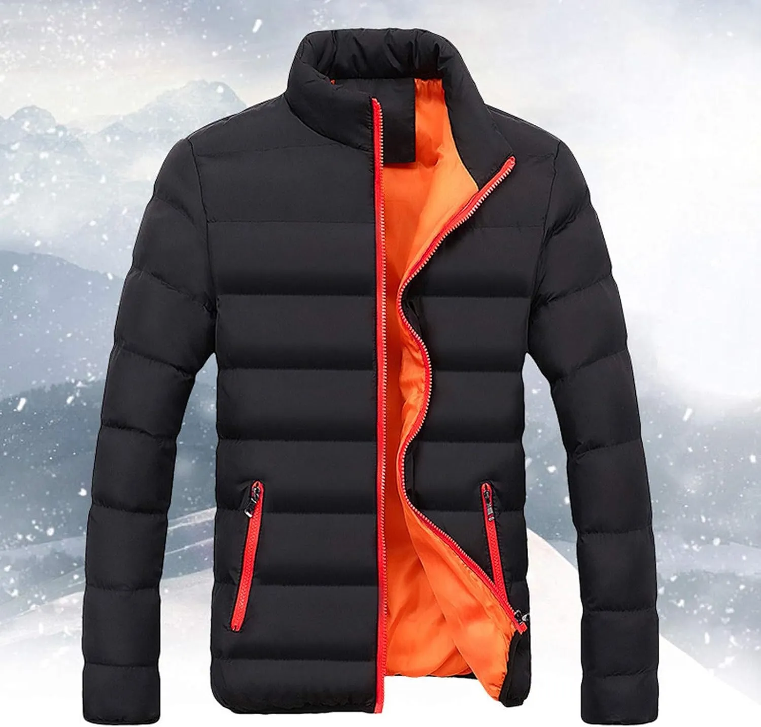 Men's Puffer Coat - Mens Insulated Quilted Jacket For Winter Fashionable Solid Quilted Coat Classic Parka Jacket