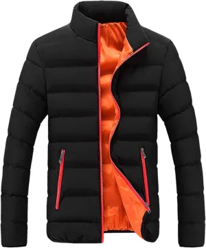 Men's Puffer Coat - Mens Insulated Quilted Jacket For Winter Fashionable Solid Quilted Coat Classic Parka Jacket