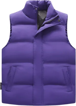 Men's Puffer Vest Lightweight Stand Collar Solid Sleeveless Down Coats Casual Packable Padded Winter Warm Outerwear