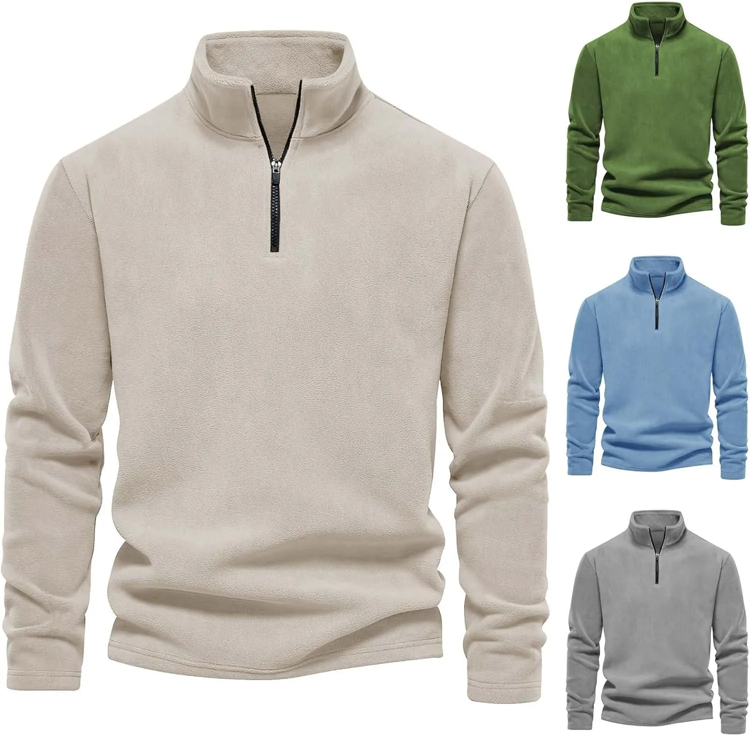 Men's Quarter-Zip Pullover Polar Fleece Sweatshirt Stand Collar Long Sleeve Casual Sweatshirts Thermal Spring Sweater