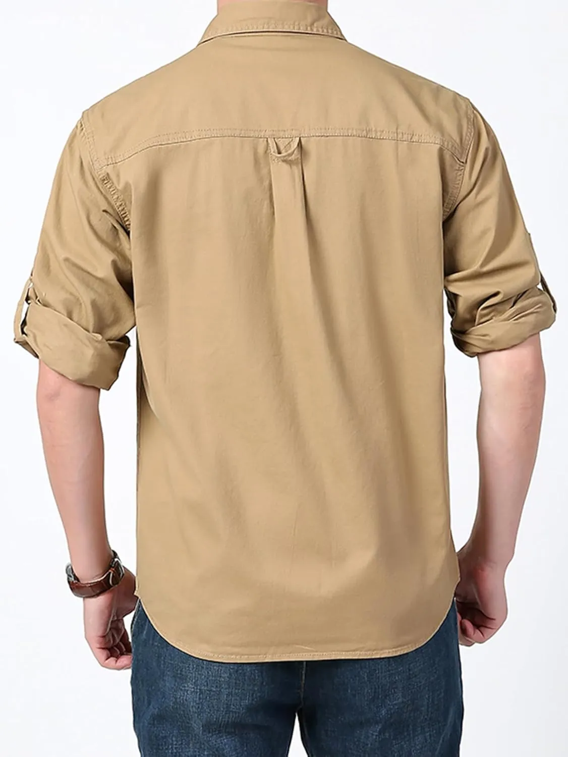 Men's Roll-Up Sleeve Cargo Work Shirts with Pockets