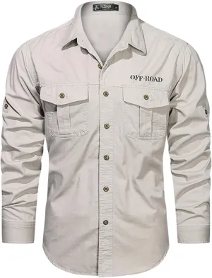Men's Roll-Up Sleeve Cargo Work Shirts with Pockets