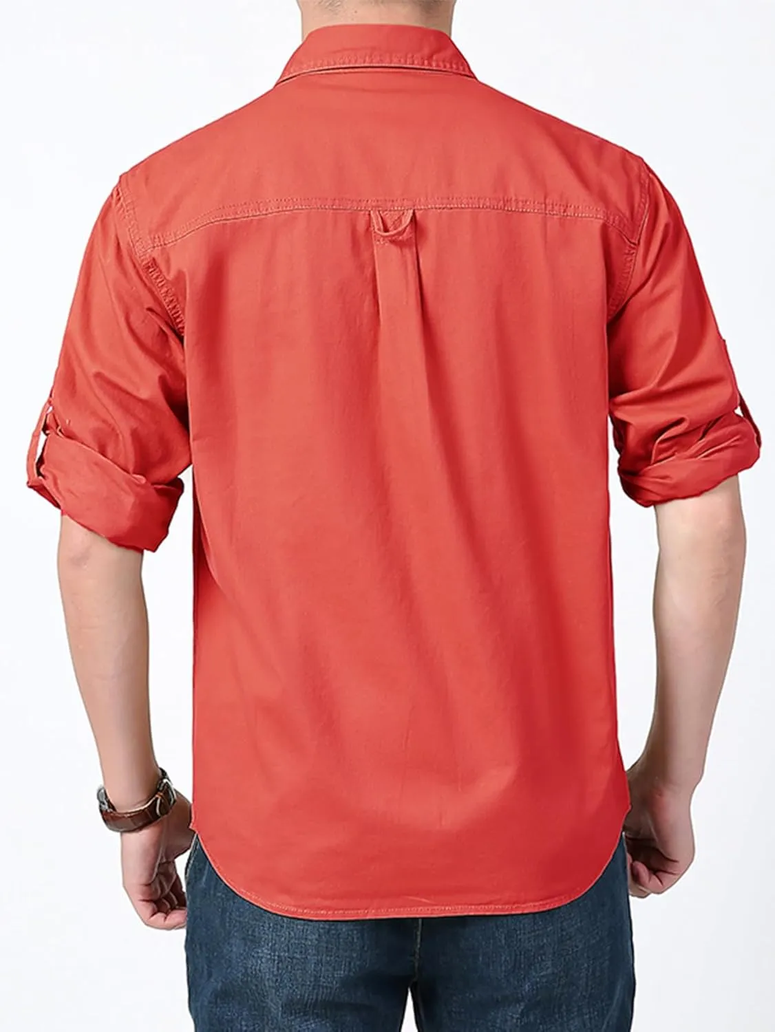 Men's Roll-Up Sleeve Cargo Work Shirts with Pockets