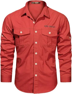 Men's Roll-Up Sleeve Cargo Work Shirts with Pockets
