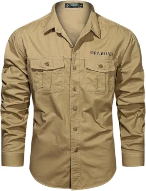 Men's Roll-Up Sleeve Cargo Work Shirts with Pockets