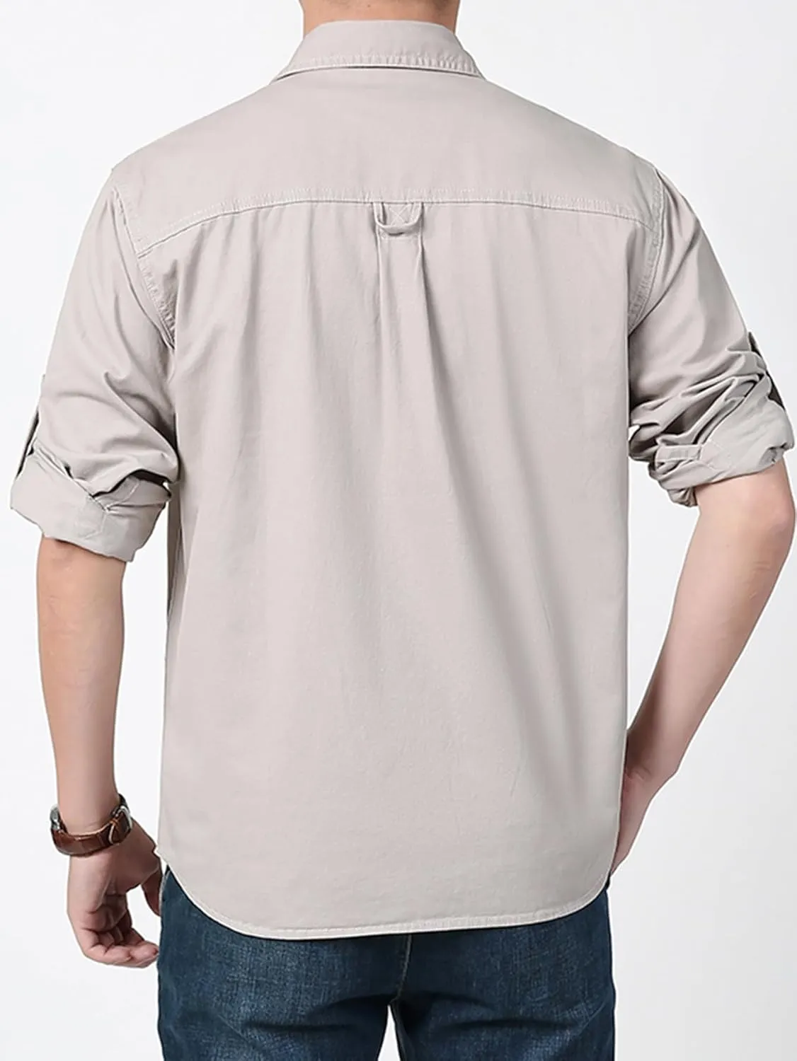Men's Roll-Up Sleeve Cargo Work Shirts with Pockets