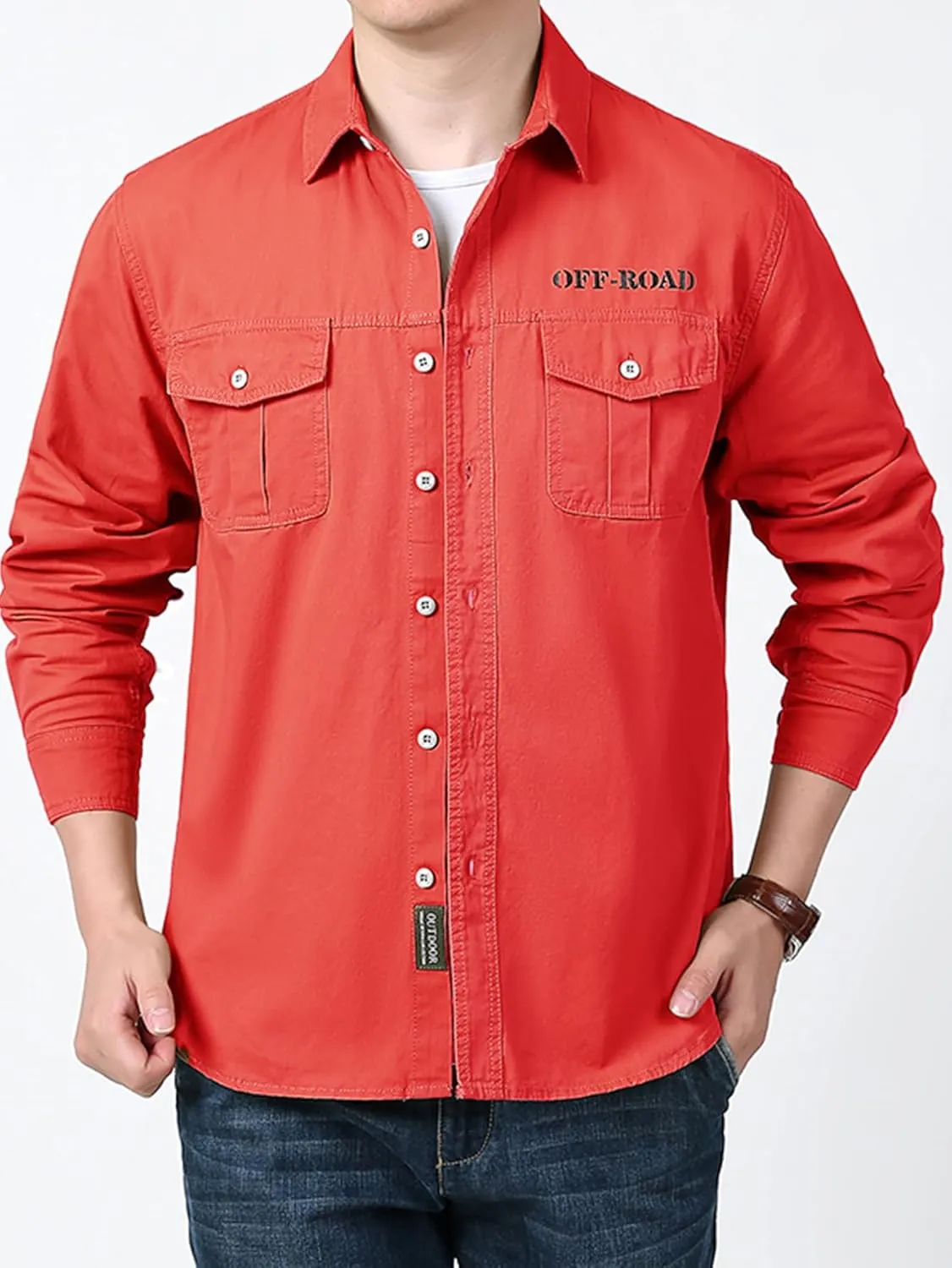 Men's Roll-Up Sleeve Cargo Work Shirts with Pockets