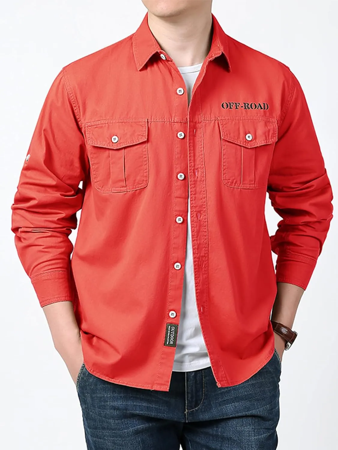 Men's Roll-Up Sleeve Cargo Work Shirts with Pockets