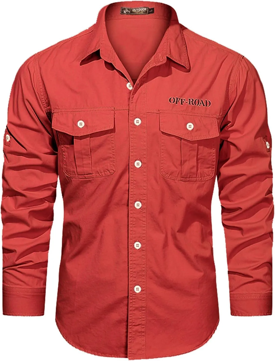 Men's Roll-Up Sleeve Cargo Work Shirts with Pockets