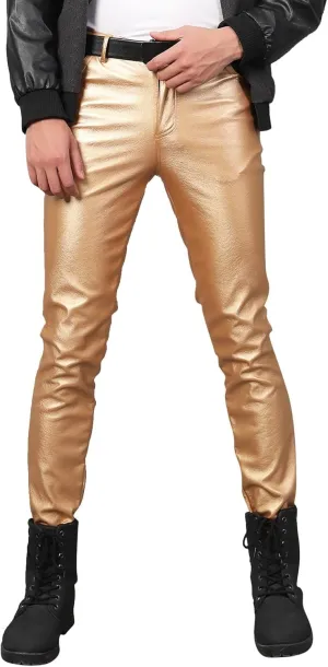 Mens Slim Fitting Leather Pants Leggings Tight Elastic Trend Motorcycle Leather Pants Moccasins