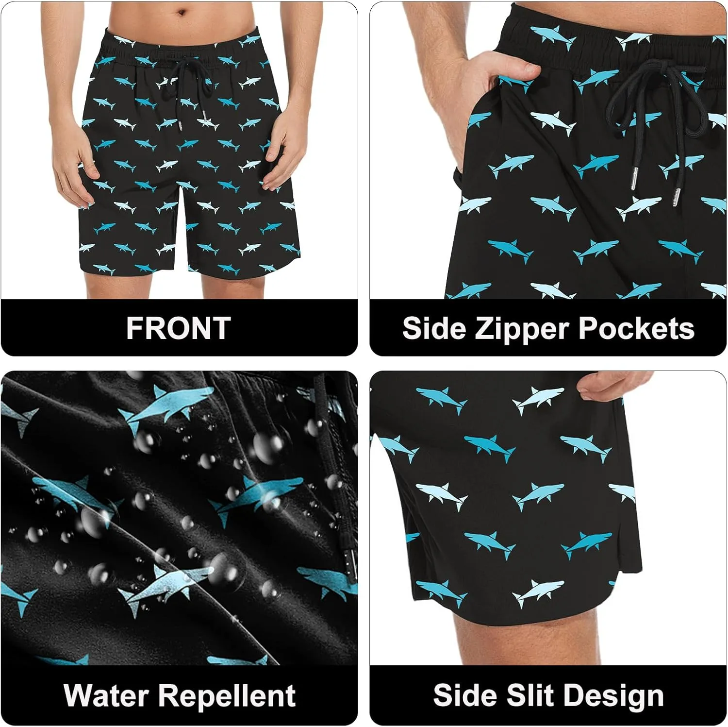 Mens Swim Trunks with Compression Liner Bathing Suits Quick Dry Beach Board Shorts with Zipper Pockets