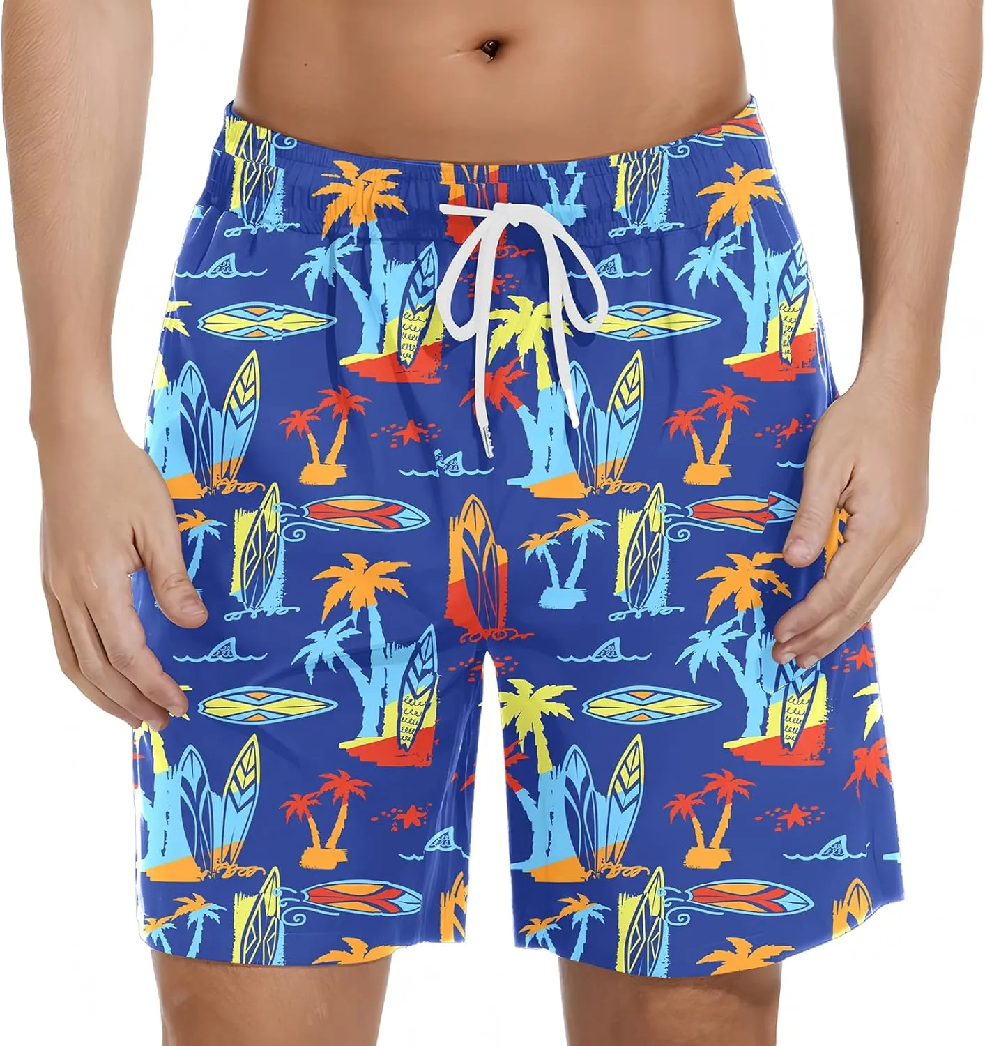 Mens Swim Trunks with Compression Liner Bathing Suits Quick Dry Beach Board Shorts with Zipper Pockets