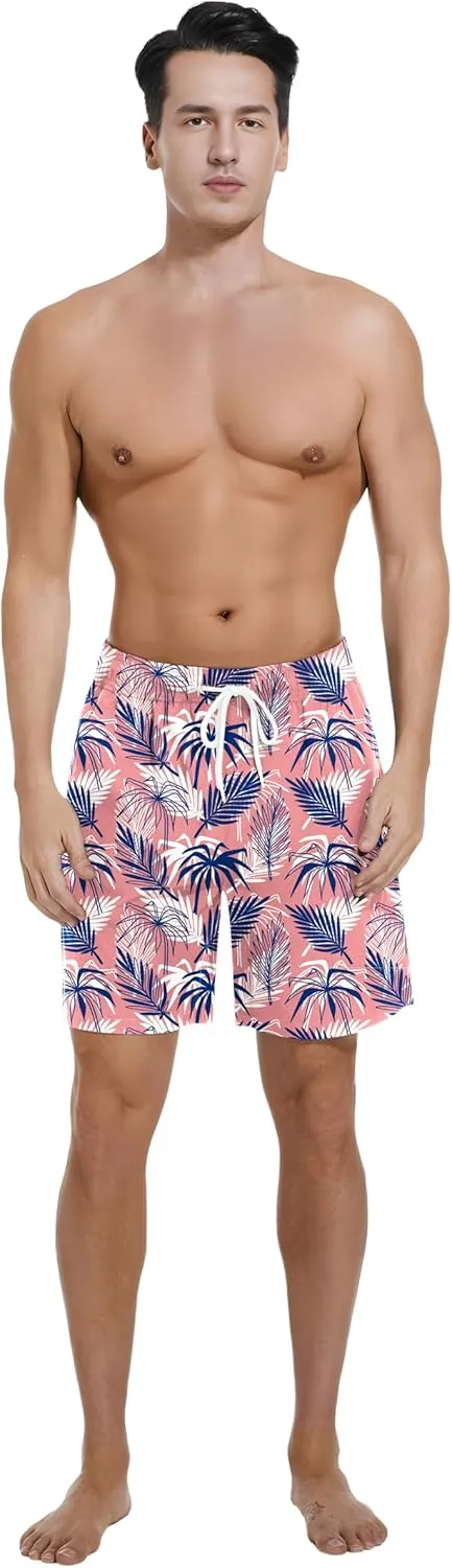 Mens Swim Trunks with Compression Liner Bathing Suits Quick Dry Beach Board Shorts with Zipper Pockets