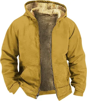 Mens Vintage Fleece Jacket Sherpa Lined Winter Coats Parka Warm Jacket Outerwear Windbreaker Casual Hoodies Hooded