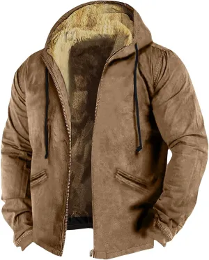 Mens Vintage Fleece Jacket Sherpa Lined Winter Coats Winter Warm Tactical Jackets Windproof Varsity Coat Plus Size
