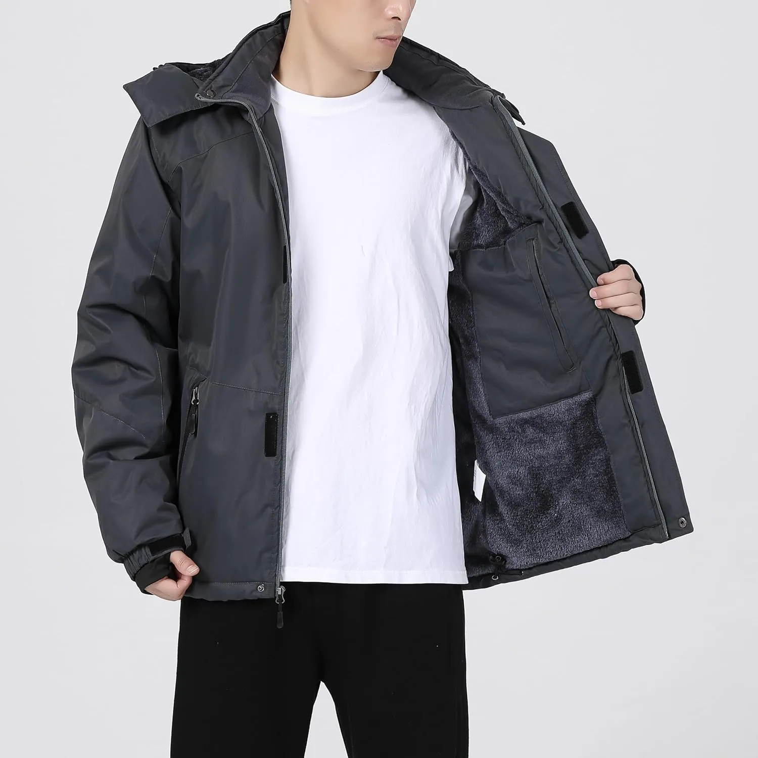 Men's Waterproof Ski Jacket - Snowboard Coats with Fleece Lining, Warm Parka with Hood for Ultimate Snow Protection