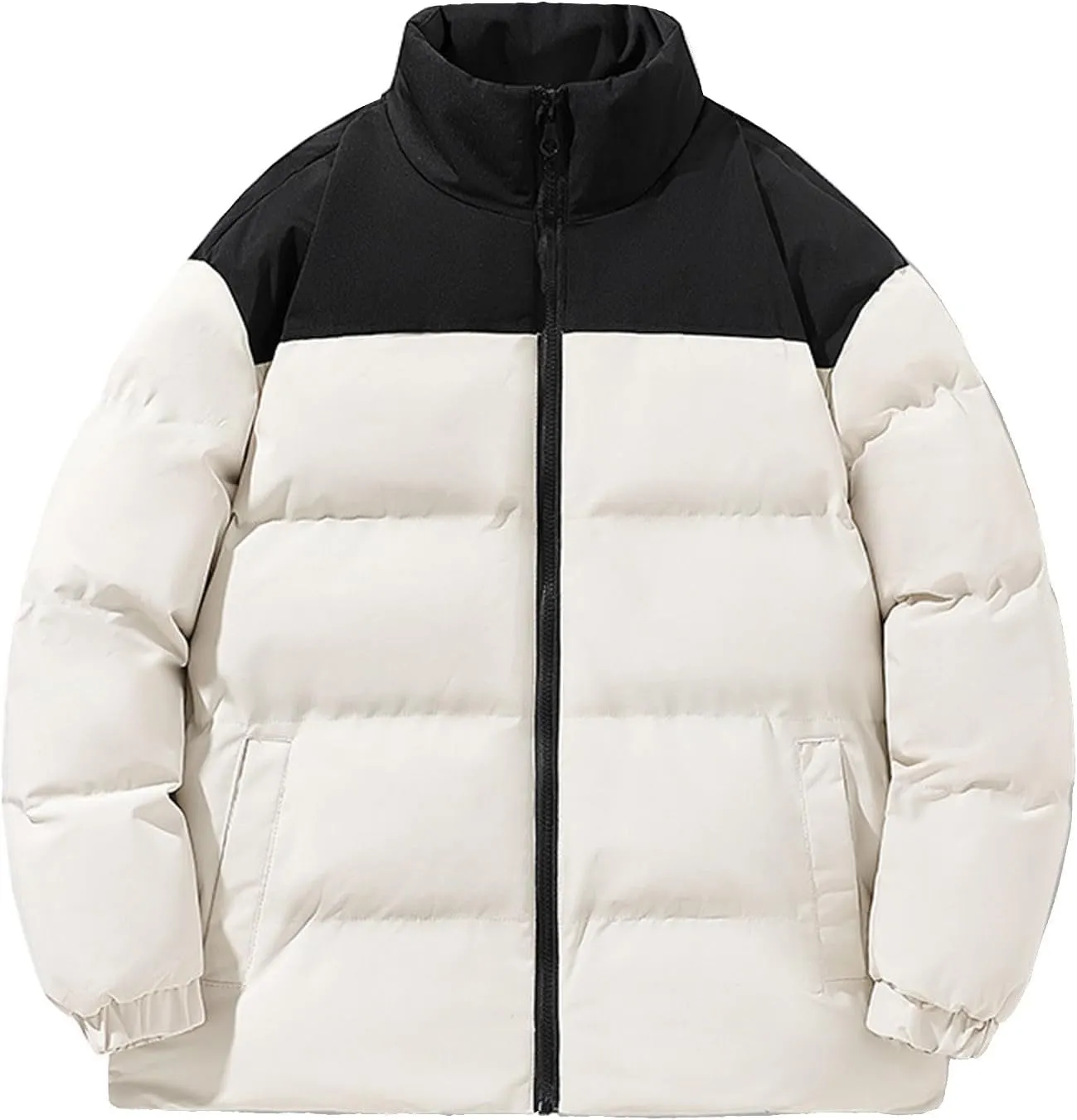 Men's Winter Bubble Puffer Coats Heavyweight Thicken Color Block Padded Jackets Stand Collar Zip Up Windproof Coats