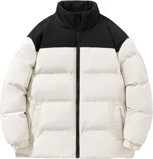 Men's Winter Bubble Puffer Coats Heavyweight Thicken Color Block Padded Jackets Stand Collar Zip Up Windproof Coats