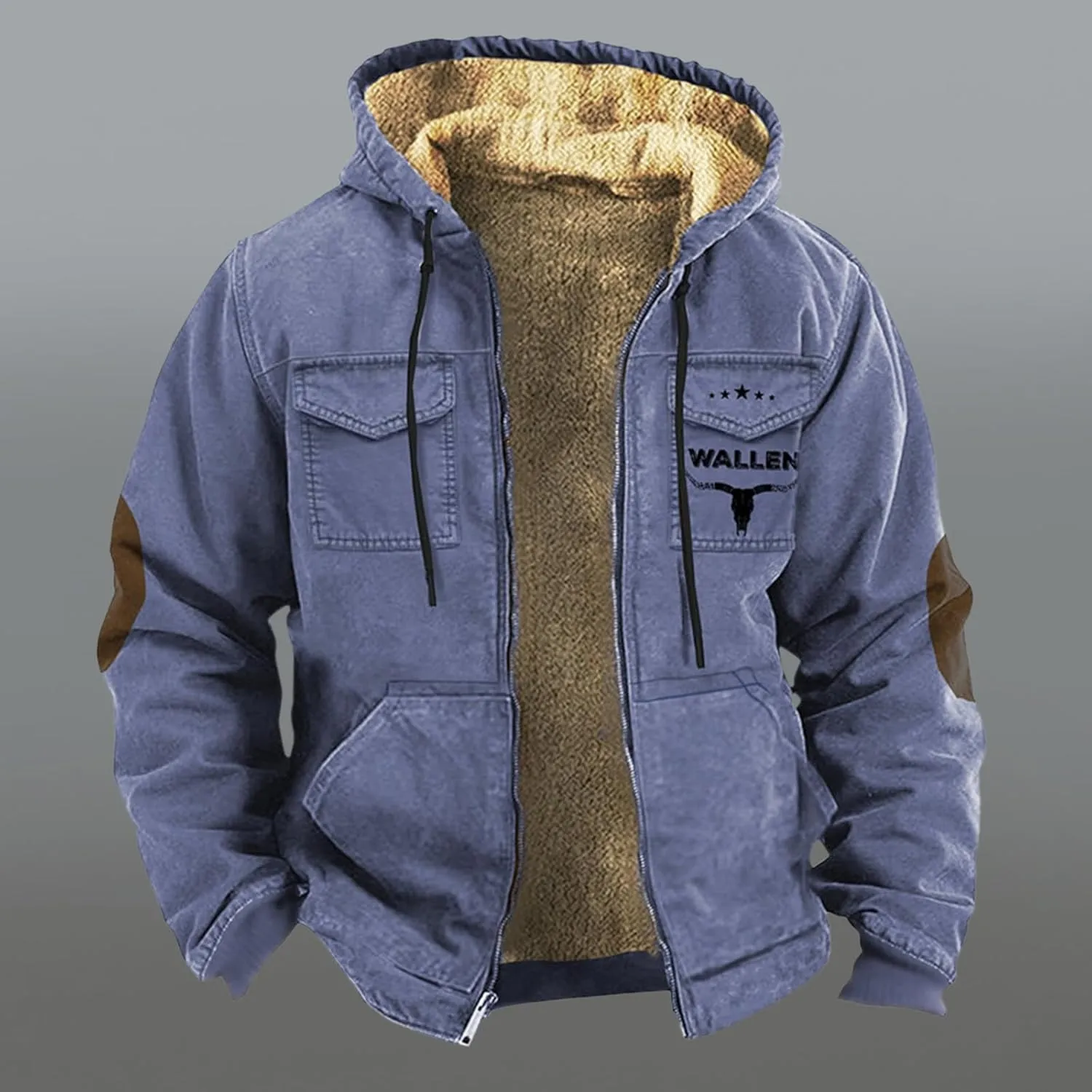 Men's Winter Coat Cowboy Warm Fleece Lined Jacket Full Zip Up Thick Heavyweight Hoodie Vintage Casual Jacket