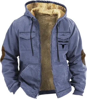 Men's Winter Coat Cowboy Warm Fleece Lined Jacket Full Zip Up Thick Heavyweight Hoodie Vintage Casual Jacket