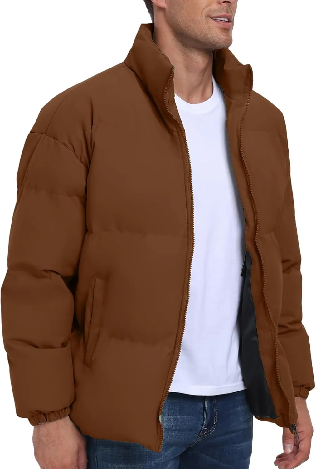 Mens Winter Padded Jacket Puffer Windproof Jacket Full Zipper Outerwear Coat