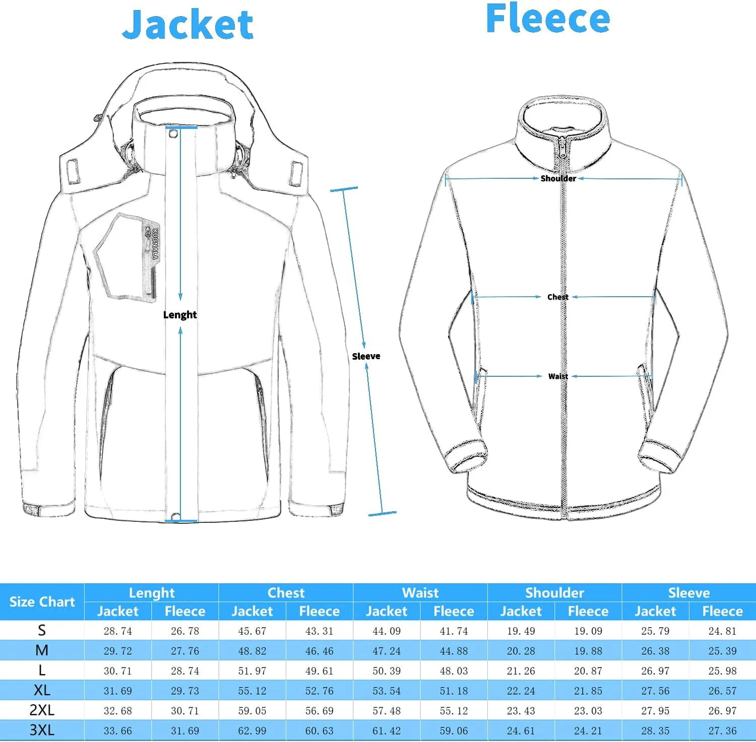 Mens Winter Skiing Jacket 3 in 1 Waterproof Warm Snow Fleece Lining Coat Hooded Windproof Jacket S-6XL