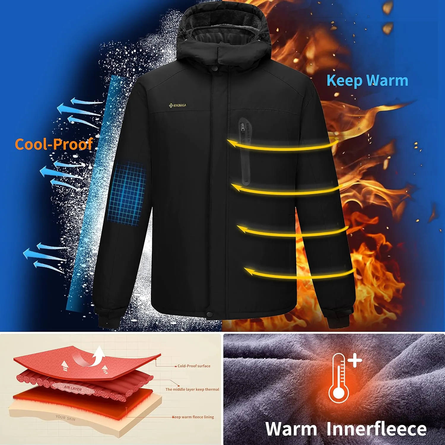 Men's Winter Skiing Jacket Waterproof Warm Snow Fleece LiningCoat Mountain Hooded Windproof Rain Jacket S-5XL