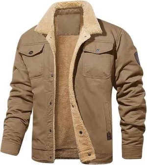 Mens Winter Wool Jackets Casual Polar Fleece Stand Collar Full Zip Jacket Oversized Thermal Windproof Outdoor Sport Coats
