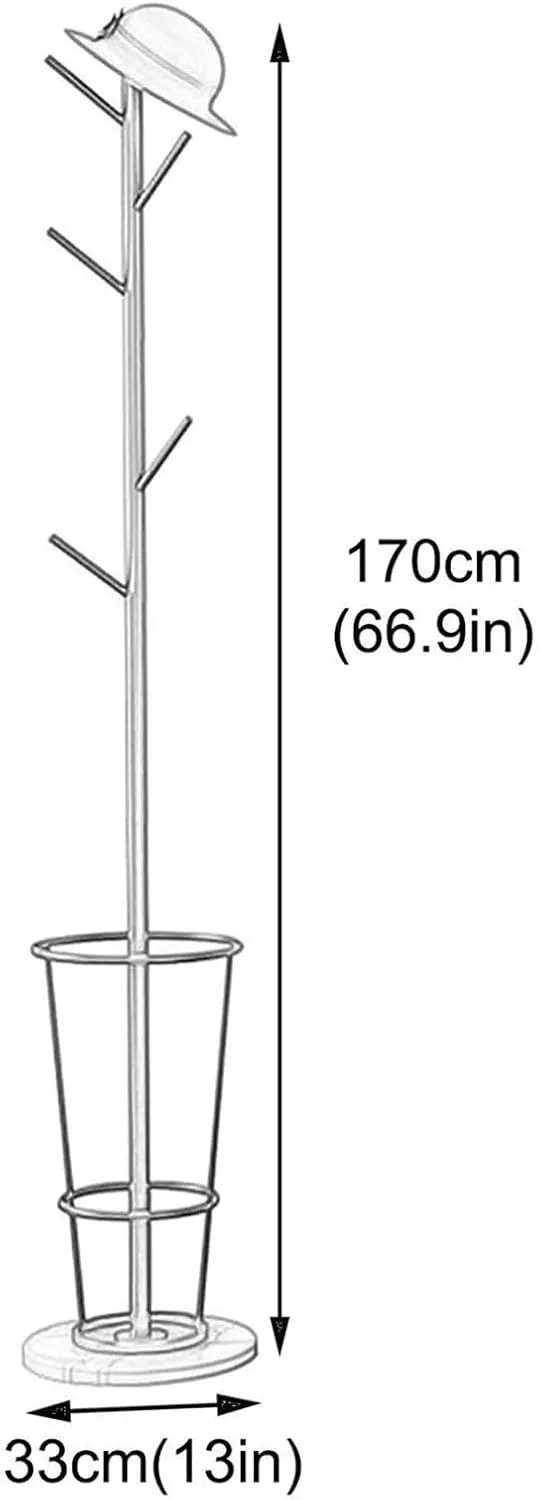 Metal Umbrella Stand with Coat Rack, Umbrella Holder for Entryway with Marble Base, Multiple Hooks for Expansion Space(Gold white,B)