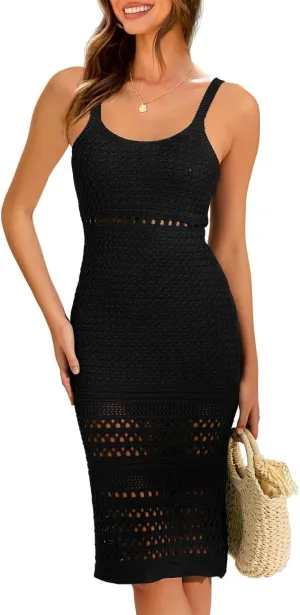 MIHOLL Womens Crochet Swim Cover Up 2025 Summer Bathing Suit Hollow Out Sleeveless Swimwear Coverups Beach Dress Sundresses