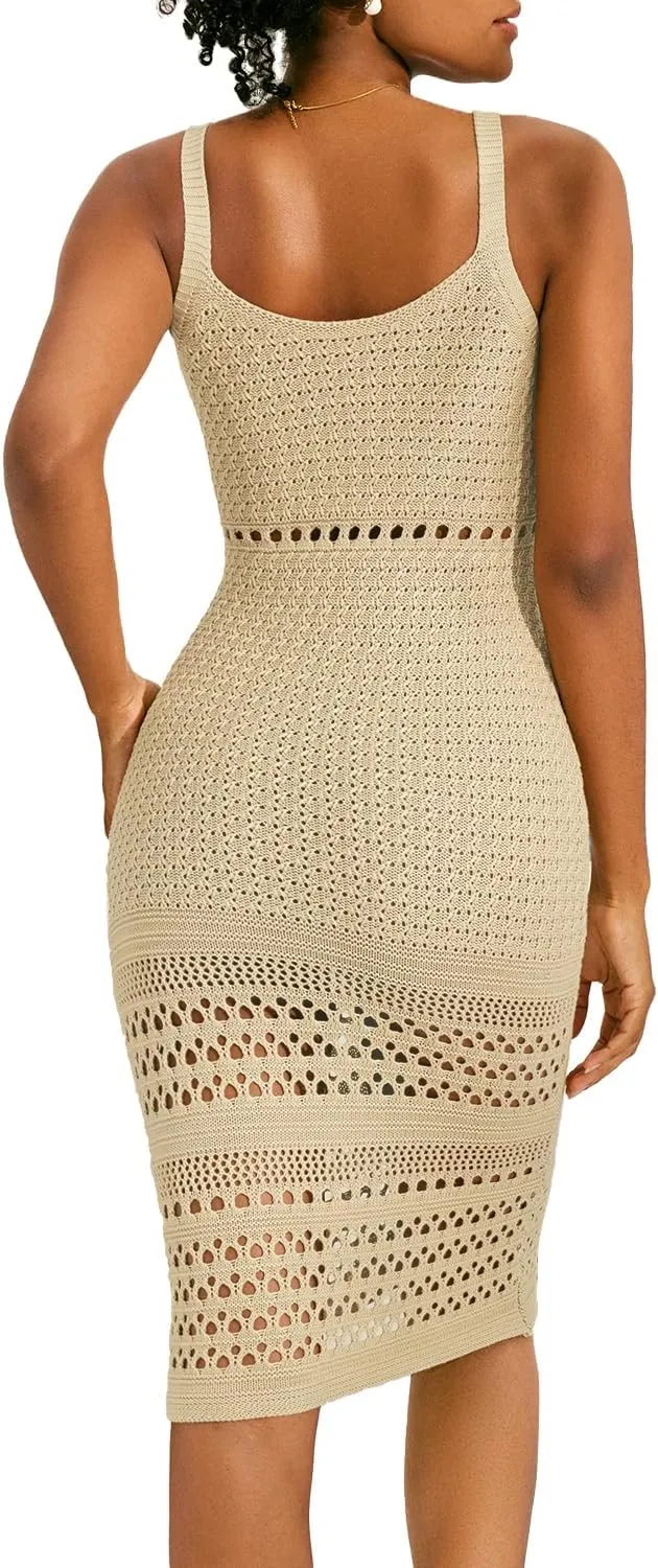 MIHOLL Womens Crochet Swim Cover Up 2025 Summer Bathing Suit Hollow Out Sleeveless Swimwear Coverups Beach Dress Sundresses