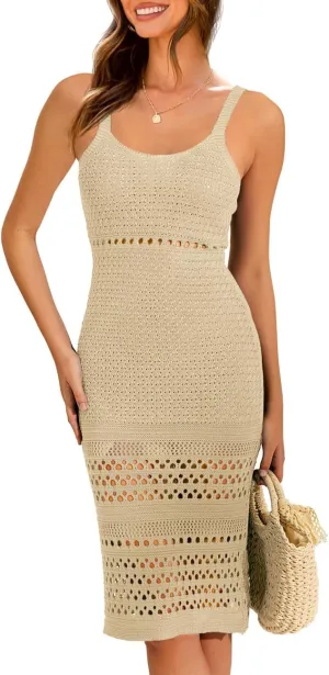MIHOLL Womens Crochet Swim Cover Up 2025 Summer Bathing Suit Hollow Out Sleeveless Swimwear Coverups Beach Dress Sundresses