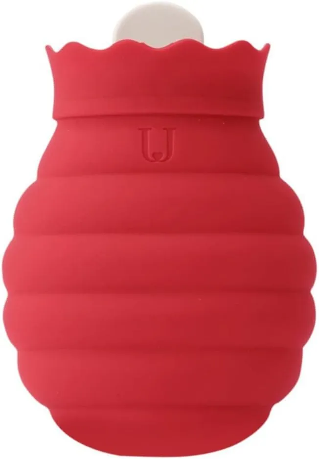 Mini Silicone Water Bottle, Crack Proof Explosion-Proof Hot Water Bag, Heater, Silicone Microwave Heating Water Bag, Water Injection Hot Water Bag Woven Sleeve Red