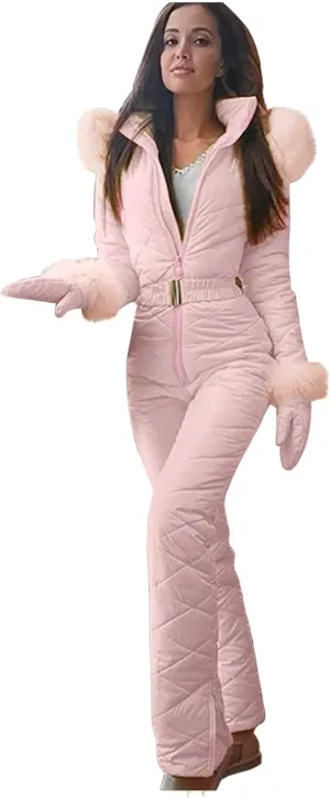 Mmoneyake Snow Suits for Women Winter Warm One Piece Ski Suits Outdoor Sports Waterproof Snowsuit Insulated Jumpsuit Outfits