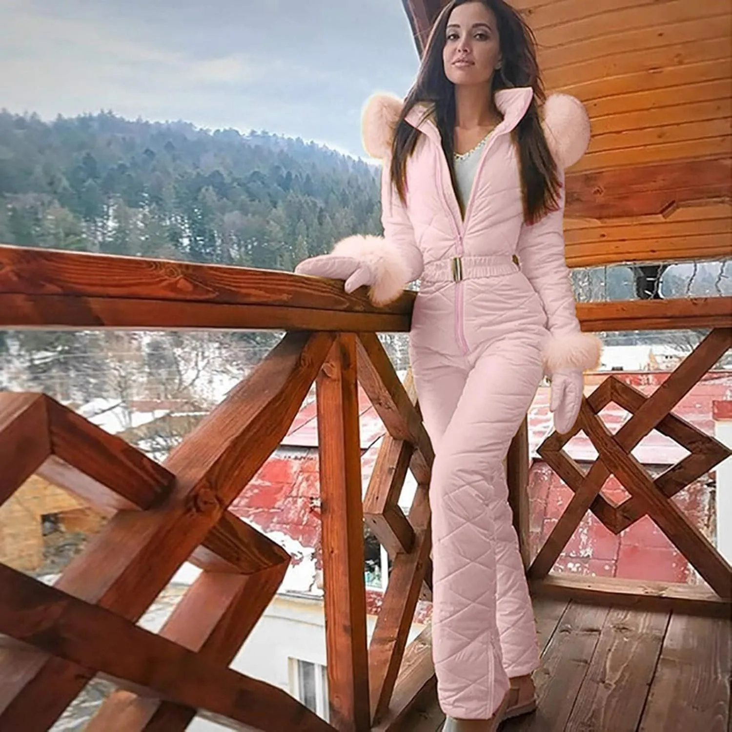 Mmoneyake Snow Suits for Women Winter Warm One Piece Ski Suits Outdoor Sports Waterproof Snowsuit Insulated Jumpsuit Outfits