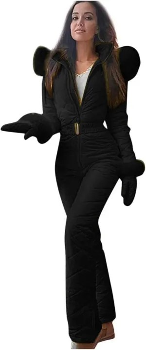 Mmoneyake Snow Suits for Women Winter Warm One Piece Ski Suits Outdoor Sports Waterproof Snowsuit Insulated Jumpsuit Outfits