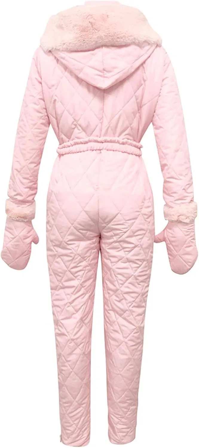 Mmoneyake Snow Suits for Women Winter Warm One Piece Ski Suits Outdoor Sports Waterproof Snowsuit Insulated Jumpsuit Outfits