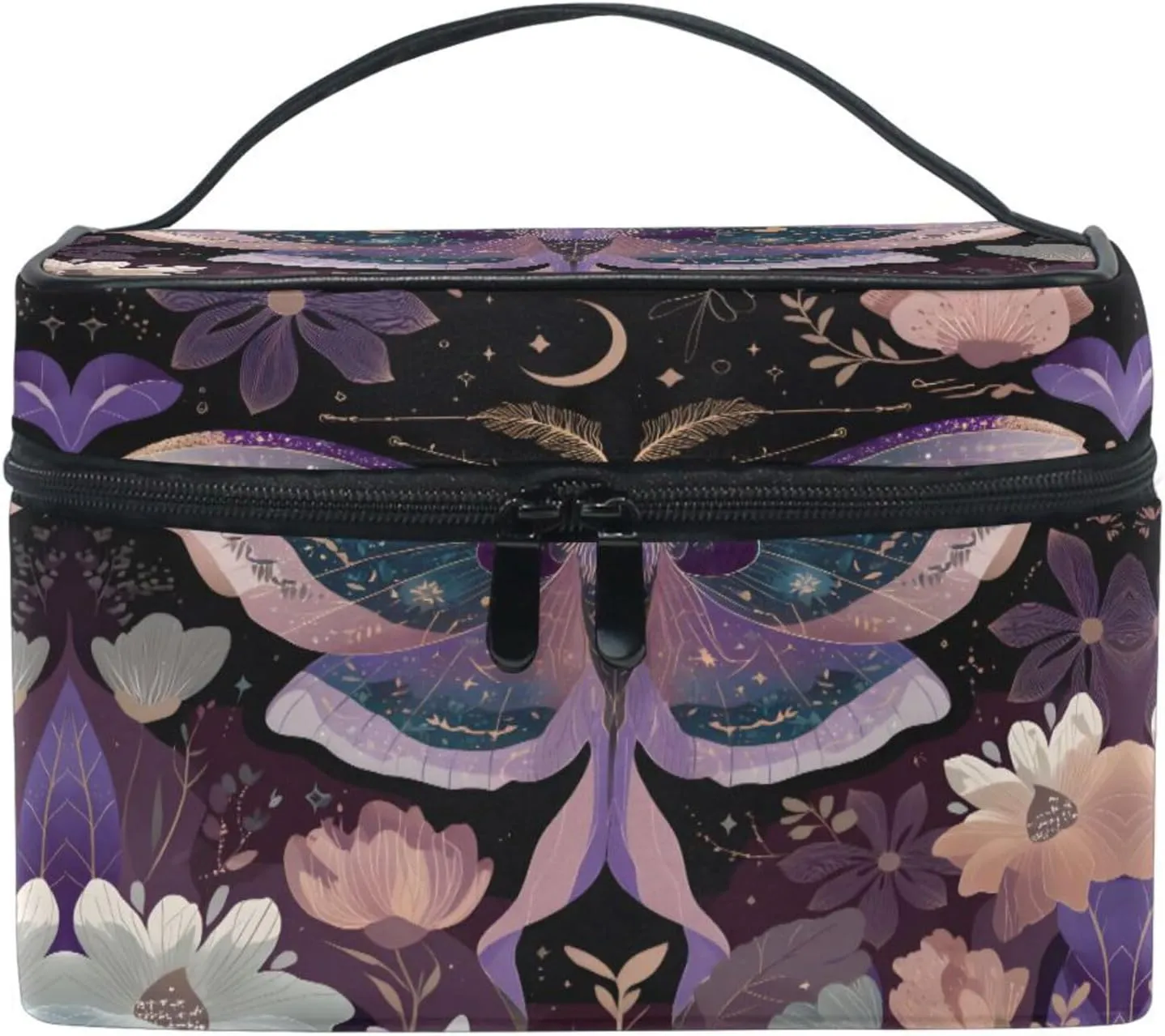 MNSRUU Makeup Bags, Mauve Moths Makeup Organizer Bags Toiletry Bag Box Travel Cosmetic Bag Make Up Train Case for Women Teen Girl Ladies