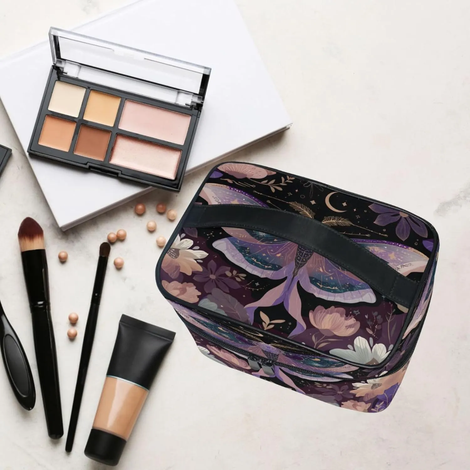 MNSRUU Makeup Bags, Mauve Moths Makeup Organizer Bags Toiletry Bag Box Travel Cosmetic Bag Make Up Train Case for Women Teen Girl Ladies