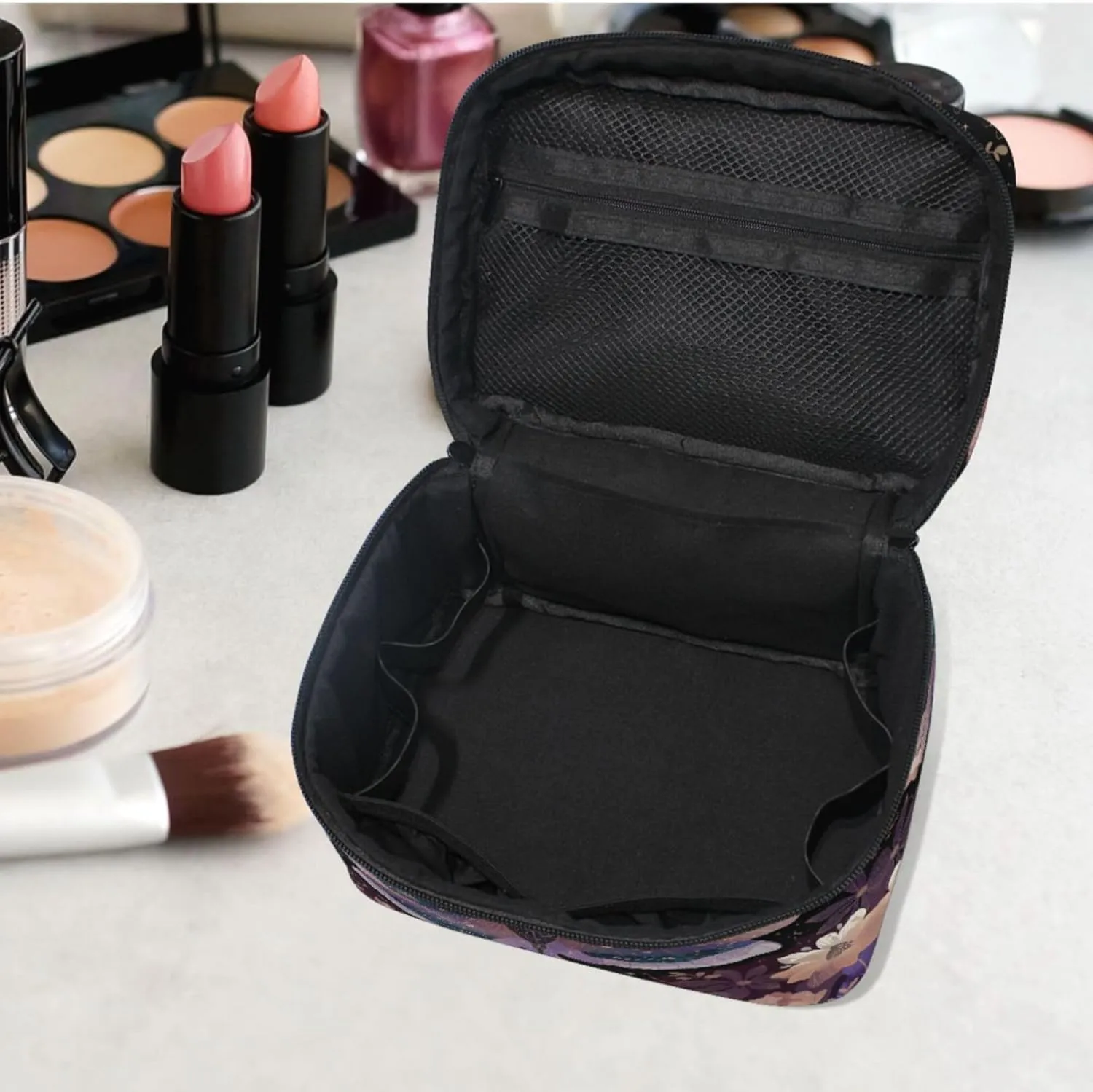 MNSRUU Makeup Bags, Mauve Moths Makeup Organizer Bags Toiletry Bag Box Travel Cosmetic Bag Make Up Train Case for Women Teen Girl Ladies