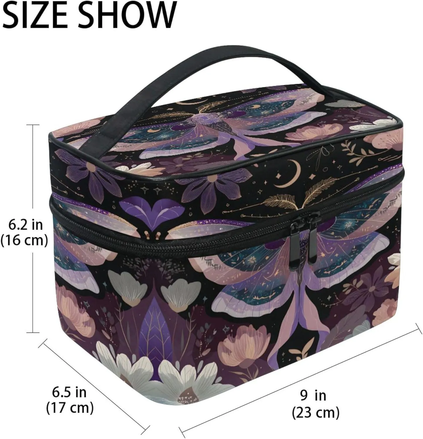 MNSRUU Makeup Bags, Mauve Moths Makeup Organizer Bags Toiletry Bag Box Travel Cosmetic Bag Make Up Train Case for Women Teen Girl Ladies